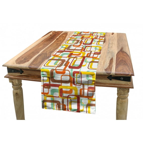 Geometric Table Runner, Pattern of Colorful Round Rectangles on a Plain Background Modern Feels, Dining Room Kitchen Rectangular Runner, 3 Sizes, by Ambesonne