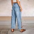 thumbnail image 6 of adaychics Women's Cropped Jeans Floral Embroidered Casual Summer Straight Leg Jeans Mid Rise Denim Pants for Travel, 6 of 9