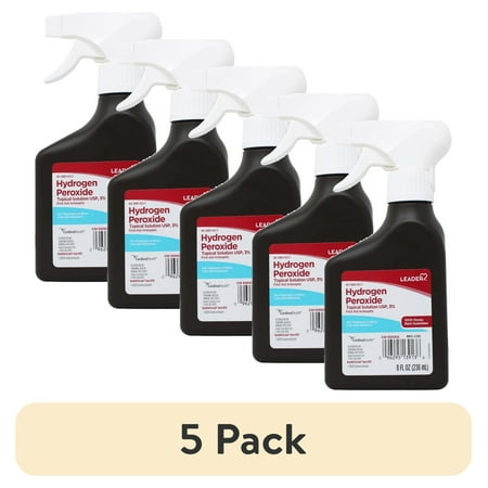 (5 pack) Leader Hydrogen Peroxide First Aid Antiseptic Topical Solution USP, 3% Spray Bottle 8 fl oz