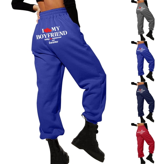 Sakmal Valentines Womens Sweatpants Love Drawstring Fleece Lined Joggers Pants Heart Print 30" Inseam with Pockets Sweatpants for Women L