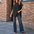 thumbnail image 6 of ManxiVoo Short Sleeve Crewneck Sweater for Women Lightweight Casual Knit Top Perfect for Spring and Fall Transitional Weather L Size Black, 6 of 8