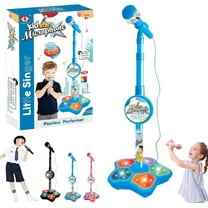 New Karaoke Microphone Toy, 5-in-1 Kid Star Microphone with Stand Bluetooth, Adjustable Height Kids Karaoke Microphones with Music&Light, Christmas and Birthday Gifts for Girls and Boys (Blue)