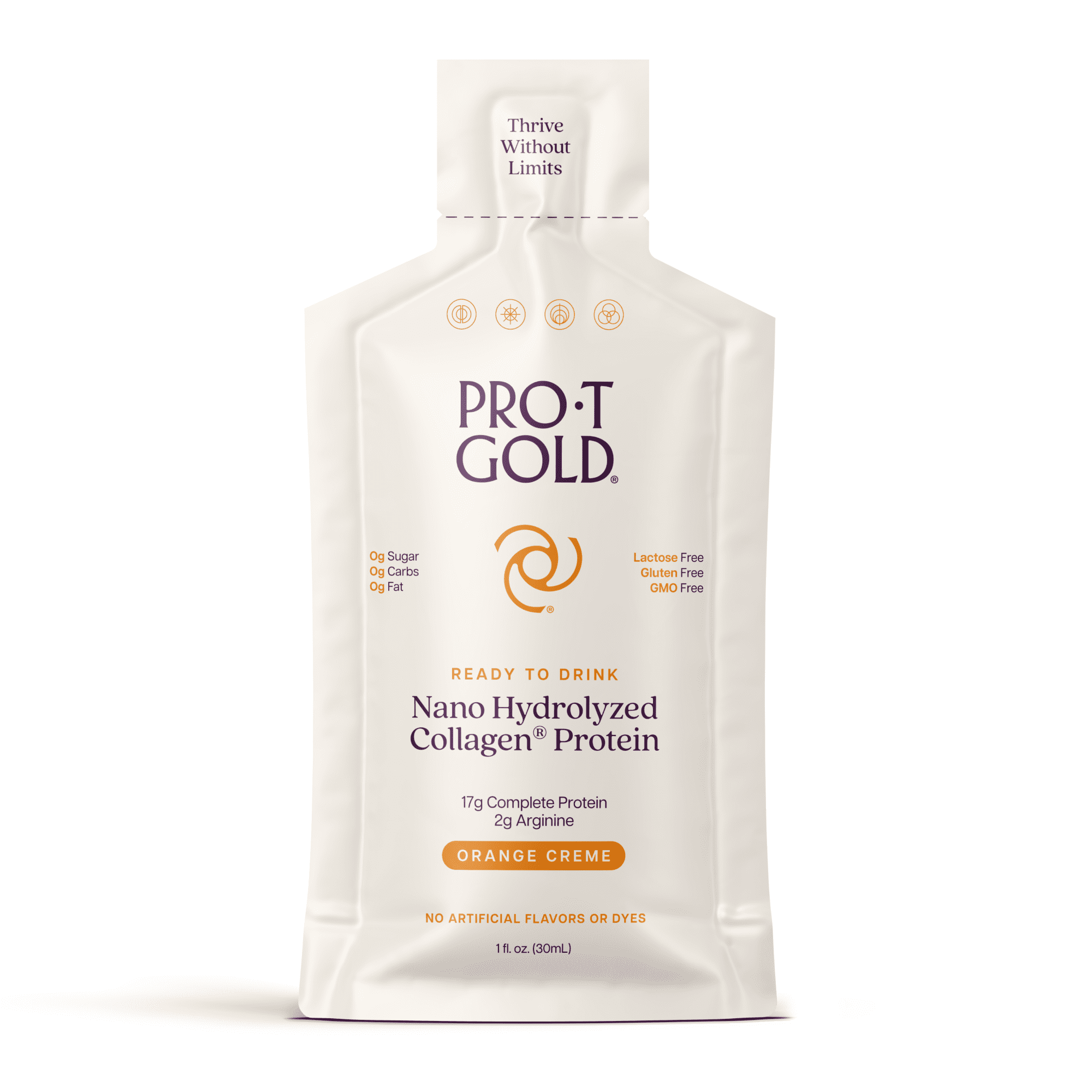 Liquid Collagen Protein Shot, 17g Clear Protein Nano-Hydrolyzed Grass Fed Collagen - Orange Creme