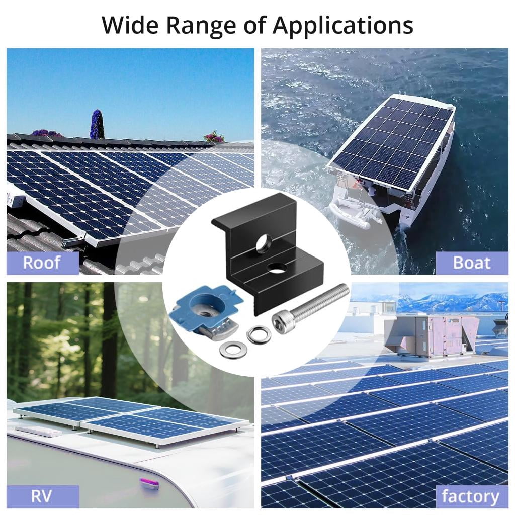 YIGSECU 10Pcs Solar End Clamp Adjustable Solar Panel Mounting Bracket Clamp Wide Photovoltaic Support for Solar Panel Systems