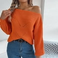 thumbnail image 6 of AKOEE Oversized Sweaters Women Off Shoulder Knit Tops Boat Neck Solid Color Long Sleeve Loose Pullover Jumpers (S, Orange), 6 of 7