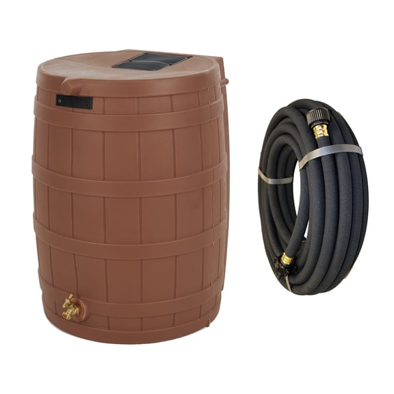 Good Ideas Rain Wizard 50 Gal Plastic Rain Barrel, Terra Cotta & 50' Soaker Hose