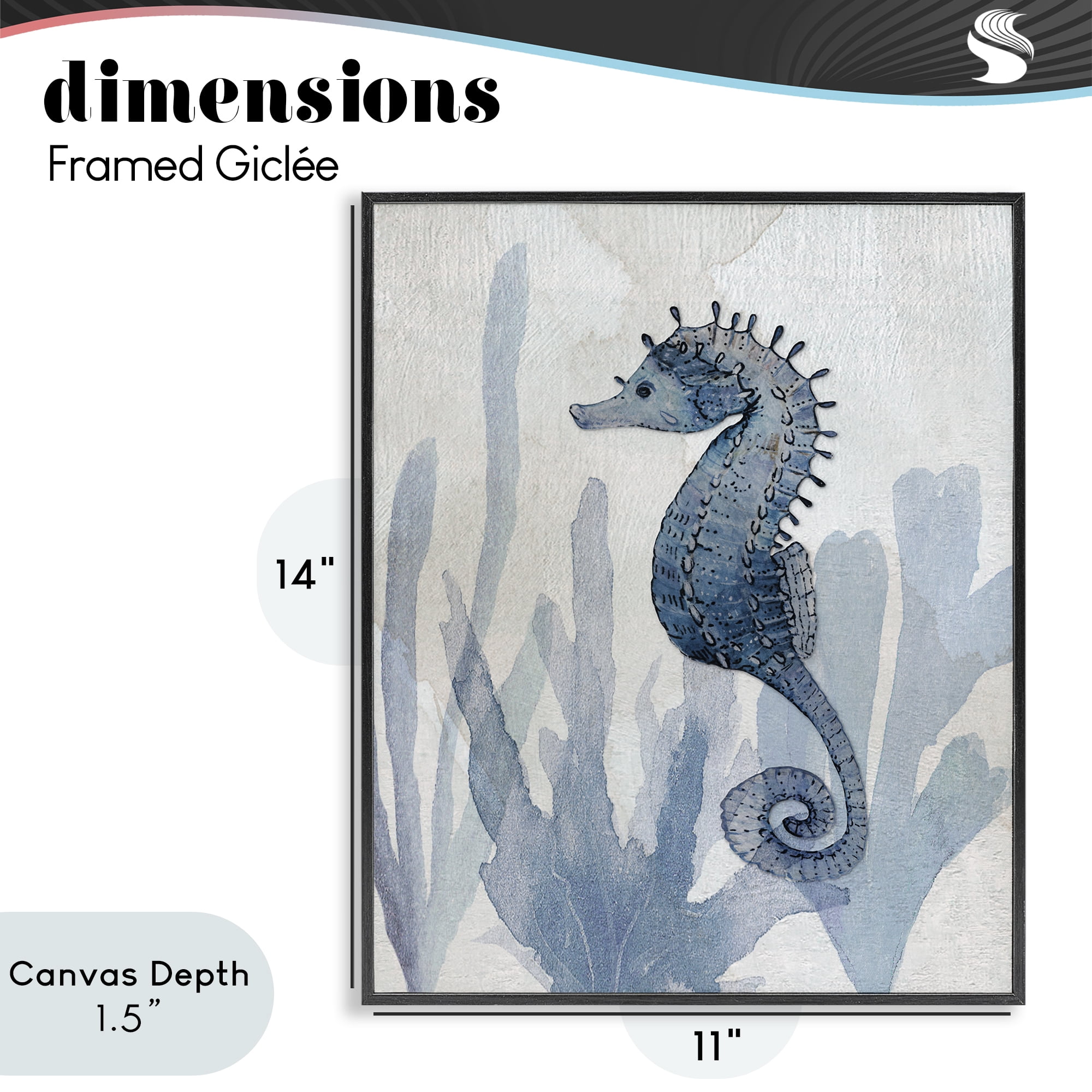 Stupell Industries Organic Seaweed & Seahorse Black Framed Giclee Art, design by Susan Jill