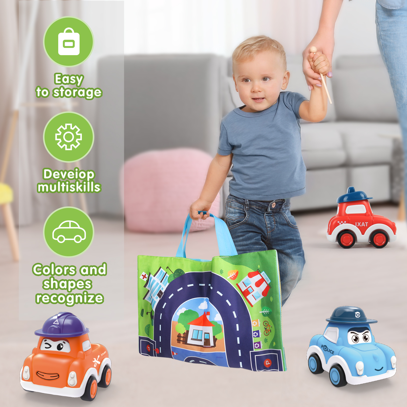 Tepear Pull Back Toy Cars Set with Playmat photo 5