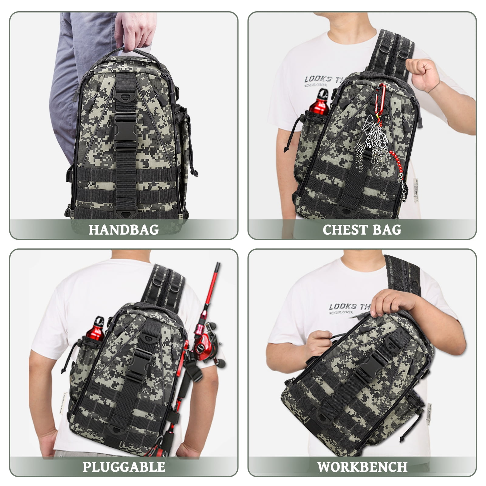 2BK Fishing Backpack Fishing Bag Tackle Box Sling Bag Water-Resistant Fishing Gear Bag with Rod Holder