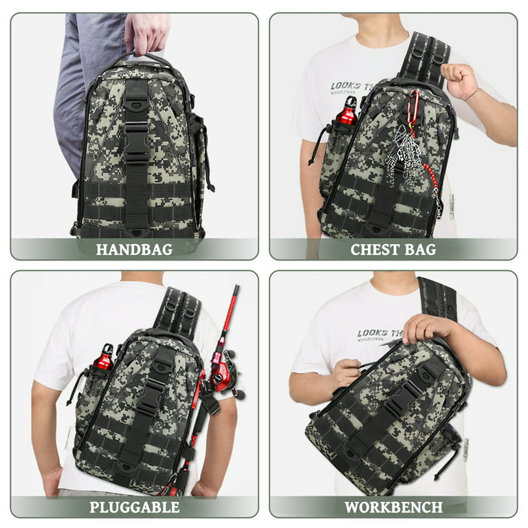 2BK Fishing Backpack Fishing Bag Tackle Box Sling Bag Water-Resistant Fishing Gear Bag with Rod Holder, Light Green
