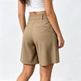 thumbnail image 4 of Qgtaibl Women's Bermuda Dress Shorts High Waisted Pleated Wide Leg Shorts with Pockets Summer Loose Fit Solid Color Fomal Work Shorts Khaki S, 4 of 8