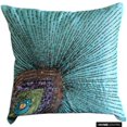thumbnail image 1 of Funda de cojín personalizada, decorativa en azul agua, 40 x 40 cm (16 x 16 pulgadas), cojines de seda para sofá, pájaros, plumas de pavo real, estilo art déco, con cuentas, estilo moderno - Peacock, 1 of 8