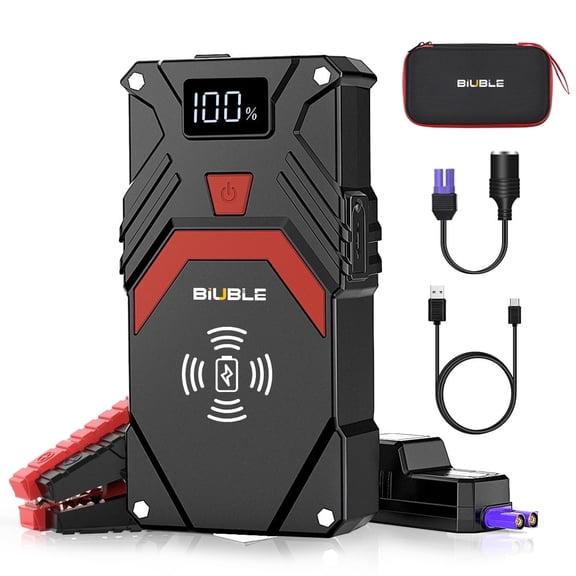 BIUBLE 5000A Car Jump Starter Battery Pack, 12V Battery Booster Charger with USB-C Quick Charger (All Gas/8.0L Diesel Engine), Portable Lithium Jump Box with LED Light & Wireless Charging