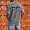 thumbnail image 4 of Mens Christian Graphic T Shirts - 'Walking By Faith Tripping Constantly' Vintage Acid Wash Tshirt Oversized Faith Quote Religious Casual Tops for Streetwear Summer Vacation, 4 of 7