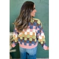 thumbnail image 3 of Multicolour Plush Checkered Pattern Button Front Cardigan Sweater for Women [ZhiHiMeRi] | L, 3 of 7