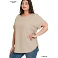 thumbnail image 3 of Zenana Women's Round Neck Heavy Woven Boat Neck Rolled Short Sleeve Blouse Top, 3 of 3