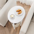thumbnail image 4 of Round Side Table End Table with Storage Basket, Small Side Table Round Nightstand for Small Spaces, Tall Oval End Table with Steel Frame, Coffee Bedside Table for Living Room Bedroom, White, 4 of 16