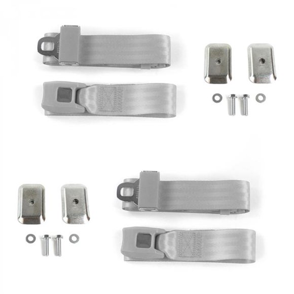 AMC Gremlin 1970-1979 Standard 2 Point Gray & Grey Lap Bucket Seat Belt Kit with Bracketry - 2 Belts