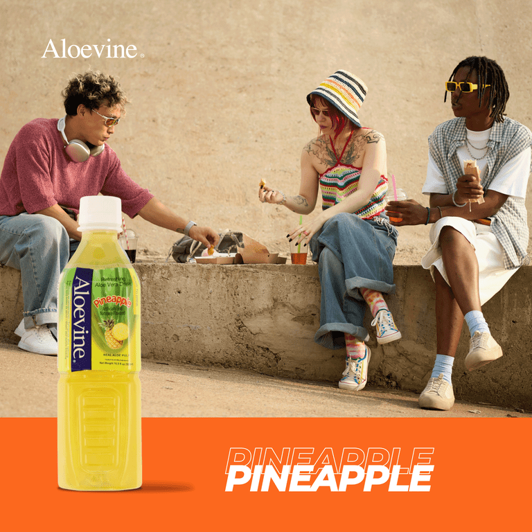 Aloevine Pineapple Aloe Vera Drink with Aloe Pulp, 16.9 fl oz, 20 Count  Bottles