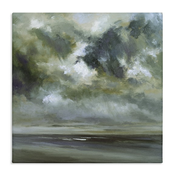 Stupell Industries Grey Clouds over Beach Landscape & Nature Painting Wrapped Canvas Art Print Wall Art, 17 x 17