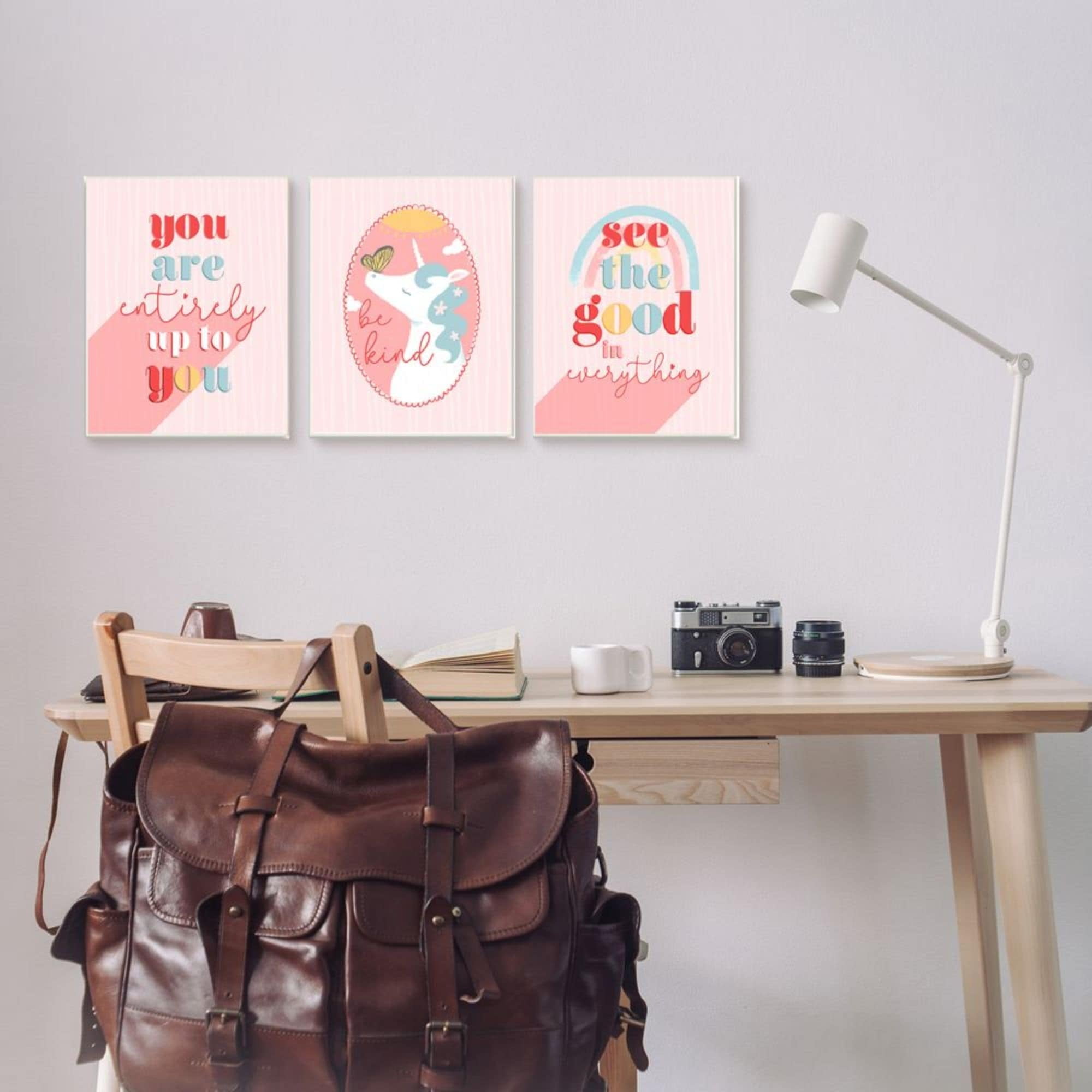 Stupell Industries Princess Unicorn with Kindness Phrases Red Pink Design by Daphne Polselli, 3 Piece, 16" x 20"