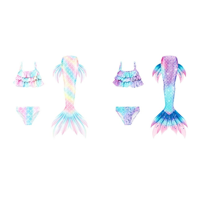 (Lot de 2) Rinsvye Maillot de Bain Imprimé pour Enfants avec Bas Style Queue Tenue de Natation Mignonne