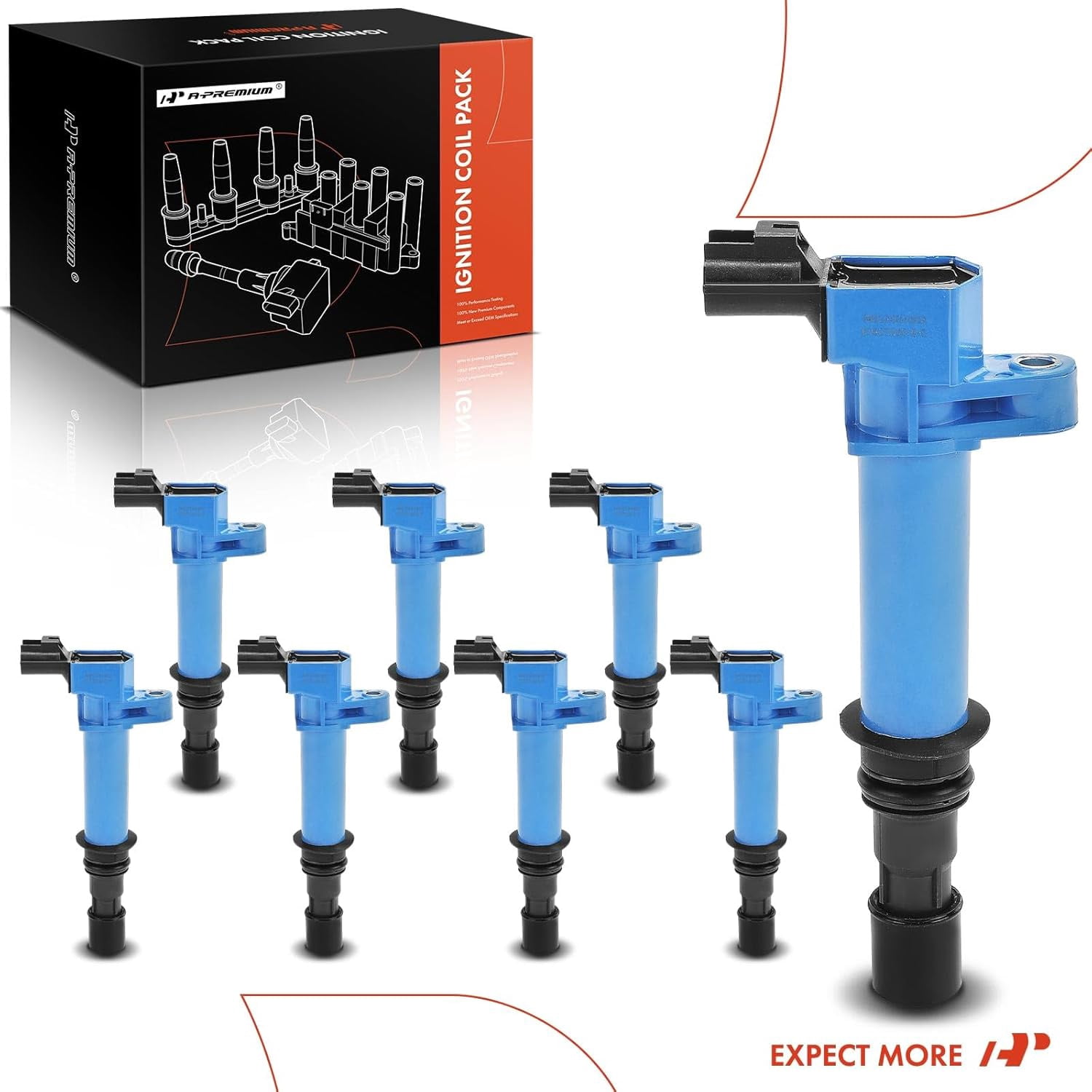 A-Premium (Blue) Engine Ignition Coil Pack Compatible with Jeep Grand Cherokee 1999-2005/2007 & Dodge Ram 1500 2002/2004-2007, Durango 2000-2005, Dakota & Mitsubishi Raider & Chrysler Aspen, 8-PC Set