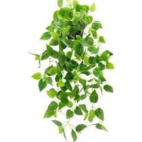 Small Fake, Artificial Potted Plant Faux Ivy Vine Plant Hanging Plant Pothos for Shelf Home Office Indoor Outdoor Garden Greenery Decor 2.84ft (Black Pot)