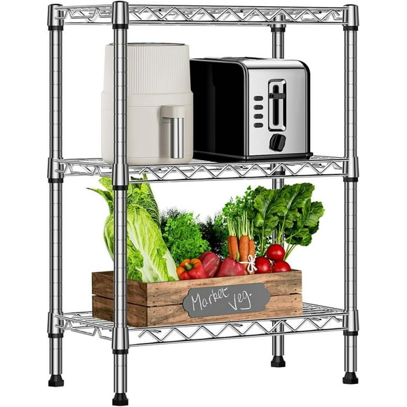 M MZG 3 Tier Wire Shelf, Storage Shelves Shelvings, 750 Lbs,11.8" D x 21.7" W x 28.6" H, Carbon Steel Adjustable Rack, Kicthen Bathroom,Silver