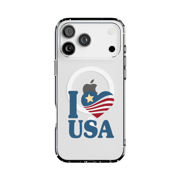 DistinctInk MagSafe Clear Case for Apple iPhone 17 Pro Max (6.9" Screen) - I Love USA Flag - Lightweight Grip