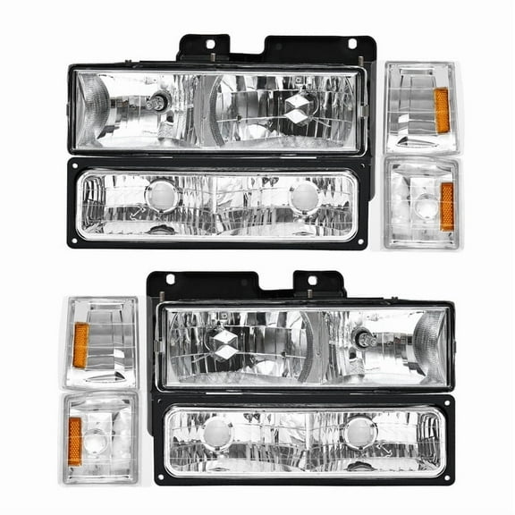 TopAutoGear for 1994 1995 1996 1997 1998 GMC C10/Sierra/Suburban/Yukon Headlights assembly Chrome Housing Clear Lens with Amber Reflector Headlight Replacement Driver and Passenger Side