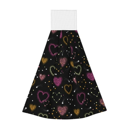 

Adobk Heart and Stars Print Coral Velvet Hand Wipes Fashion Hanging Kitchen Towel for Bathroom Washcloth Absorbent Tie Towel