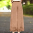 thumbnail image 6 of Lumtrix Wide Leg Linen Pants for Woman High Waisted Flowy Comfy Palazzo Pants Embroidery Graphic Work Trousers Brown XL, 6 of 6