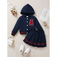 thumbnail image 3 of Mikrdoo Kid Girl's Cute Emboridery Button Down Hooded Baseball Jacket Pleated Skirt Set 2Pcs Preppy Style Clothes For Spring Fall, Gift, 3 of 9