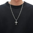 thumbnail image 4 of Gold Plated Solid CZ Cross Necklace For Men Women Stainless Steel Religion Jewelry With 24 Inch Figaro Chain, 4 of 6