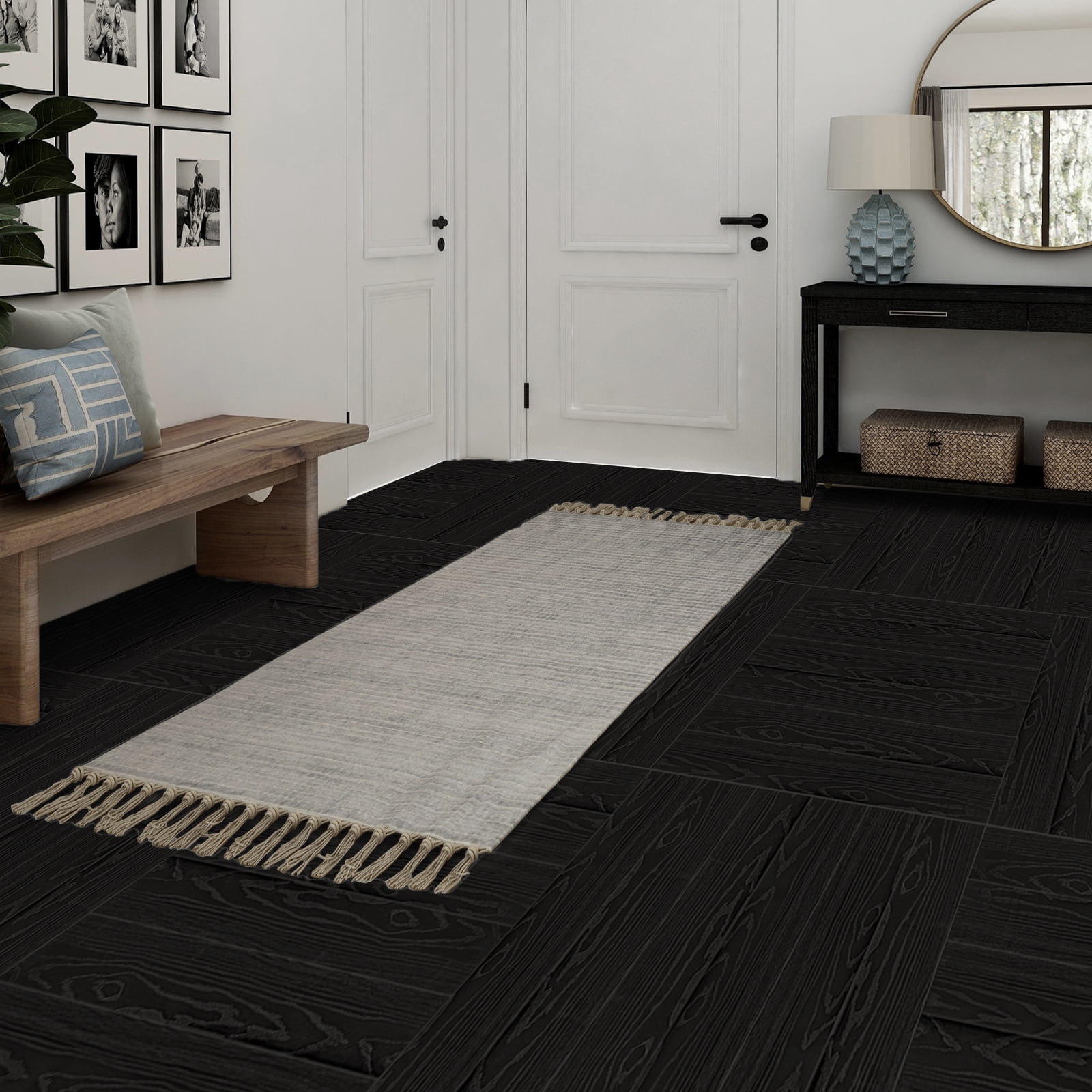 (4 pack) UMIGGEE Black Peel Stick Flooring 35-in x 5.7-in x 1.0mm 10-Pcs Vinyl Flooring Wood Grain Floor Tiles Easy to Install for Bathroom Kitchen Living Room Home Decor