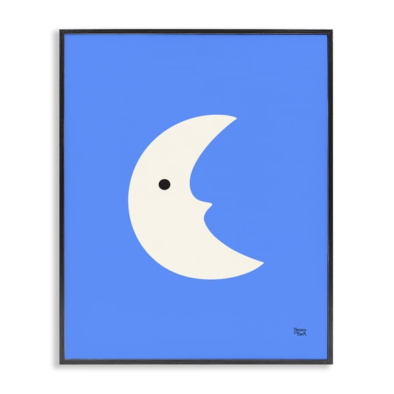 Stupell Industries Blue Crescent Moon Face Landscape & Nature Painting Black Framed Art Print Wall Art, 11 x 14
