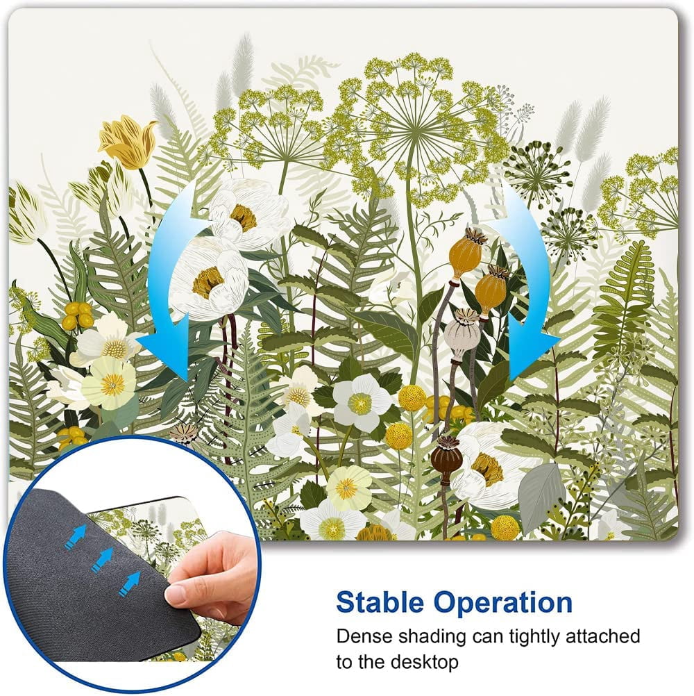Mouse Pad, Floral Mouse Pad with Cute Design, Mouse Mat Square Waterproof Mouse Pads Non-Slip Rubber Base MousePads for Computer Office Laptop, Flowers Meadow