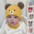 thumbnail image 2 of Ensemble de 2 Pcs Chapeau Cache-Cou pour Bébés 3-18 Mois Tricoté à Double Pompons Ours Dessin Animé Extensible Épaissi Résistant au Froid Ultra Doux Automne Hiver Filles Garçons Enfants Tuque Bonnet Foulard Kit pour l'Extérieur, 2 of 10