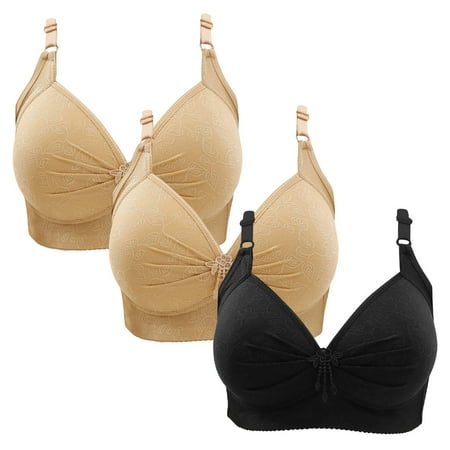 Gnurob Wireless Bralette for Women Push Up Bra Plus Size Floral Lace Bralettes No Underwire Brassiere 3 PC Soft Everyday Bras Adjustable Widen Band Underwear Clearance Saving A05-Beige X-Small
