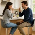 thumbnail image 3 of Sillas para Bar y Barra de Cocina con Respaldo y Reposapies de Altura Ajustable Banco Taburete Giratorio con Asiento Acolchado de Diseño Moderno Set 2 Piezas Gris, 3 of 7