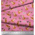 thumbnail image 2 of Soimoi Pink Moss Georgette Fabric Insect & Cat Animal Print Fabric by The Yard 42 Inch Wide, 2 of 3