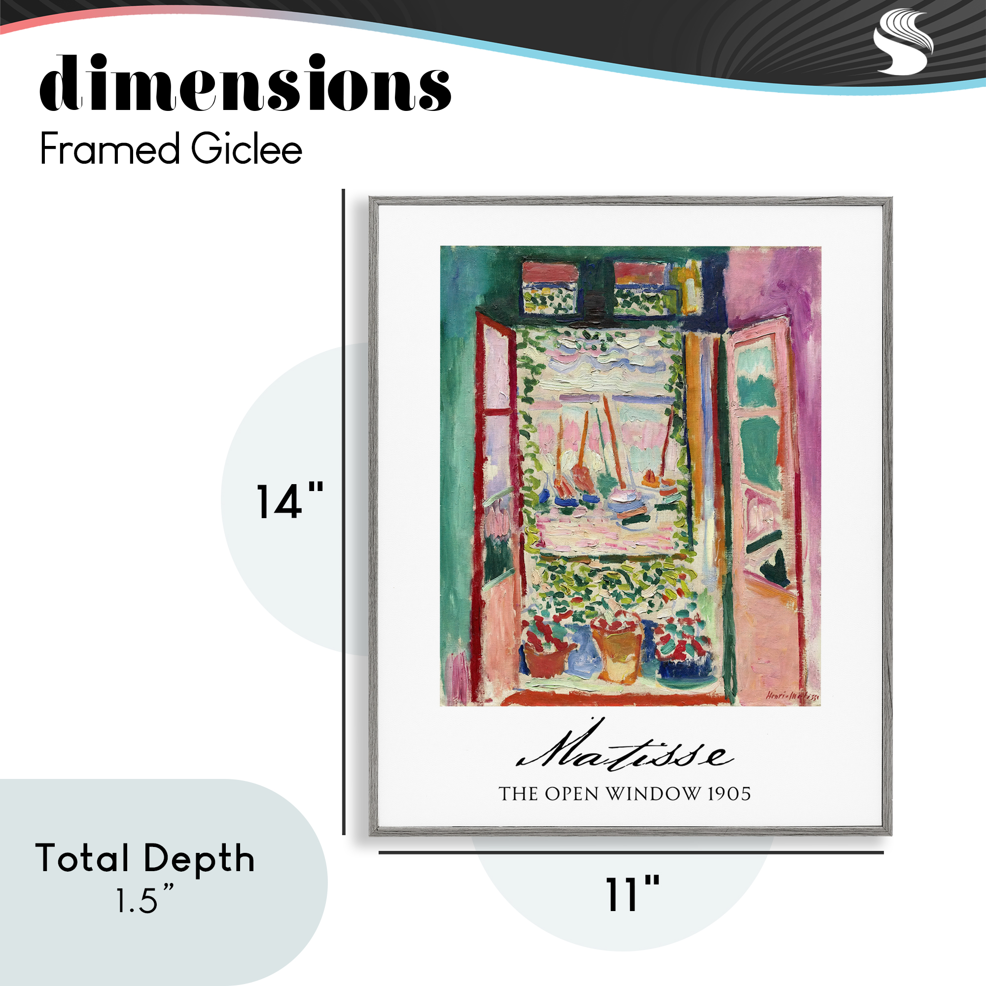 The Open Window Matisse Gray Framed Giclee Art, design by Vintage Hustle