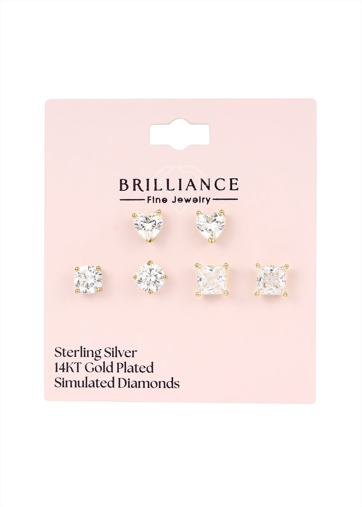 Brilliance Fine Jewelry Women's Multi Shape Simulated Diamond Earring Set in 14KT Gold Plated Sterling Silver
