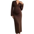 thumbnail image 2 of YHAJDS Maternity Dress Long Sleeve V Neck Solid Color Ribbed Bodycon Office Pencil Maxi Dress, 2 of 4
