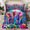 thumbnail image 2 of Castle Fairy Boys Girls Abstract Animal Elephants Twin Sheet Sets 3pcs,Bohemian Hippie Flowers Twin Fitted Sheet Microfiber,Exotic Style Damask Breathable Flat Sheet,Super Cozy Room Decor, 2 of 7