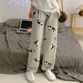 thumbnail image 5 of Pantalones de dormir para mujer, bonitos dibujos animados, verano 2024, finos, informales, para el hogar, con aire acondicionado, pantalones holgados de pierna ancha y rectos para mujer, 5 of 5