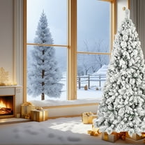 Resenkos 5ft Tabletop Flocked Christmas Tree with Snow Tips & Compact Design, Green & White