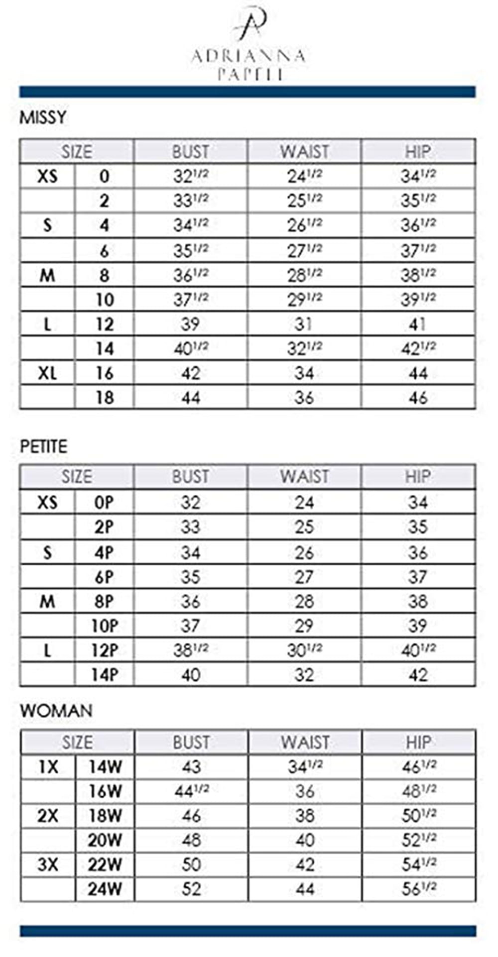 adrianna papell plus size chart