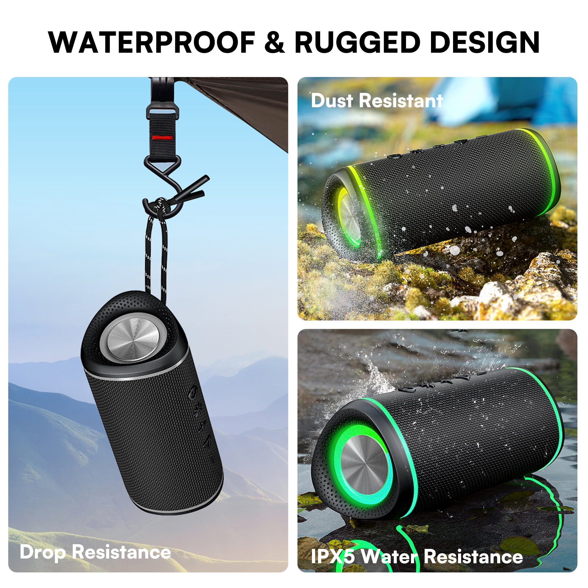 DAYBETTER Portable Bluetooth Speaker, IPX5 Waterproof Bluetooth 5.3 Speaker with 30W Powerful Sound 24H Playtime, Flashing Lights Wireless Pairing for Outdoor/Party/Beach/Travel/Gifts